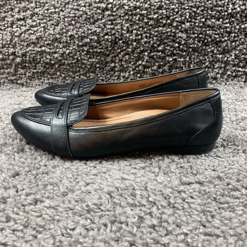 Vionic Savannah Croc Embossed Leather Black Pointed Toe Flats Women’s Sz 8.5